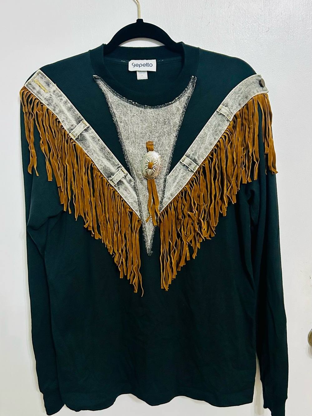 Vintage 90’s Gepetto Dark Green Fringe Western Sweater